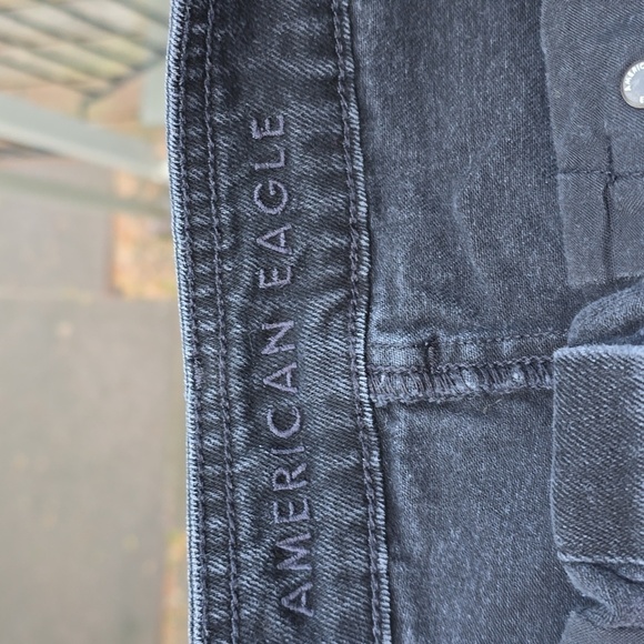 American Eagle Skirt Black Button Front Hi Rise A Line Denim Mini 4 - Picture 4 of 6